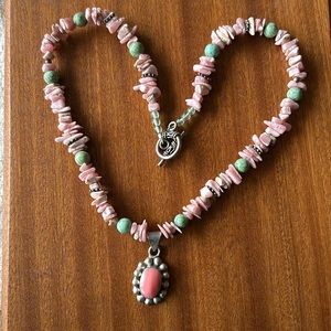 Sterling and rhodochrosite pendant necklace